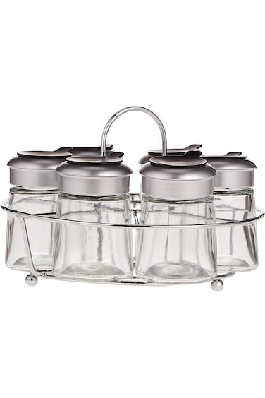Harmony Tabletop 6Pcs Glass Spice Jar Set With Stand 18x18x12Cm