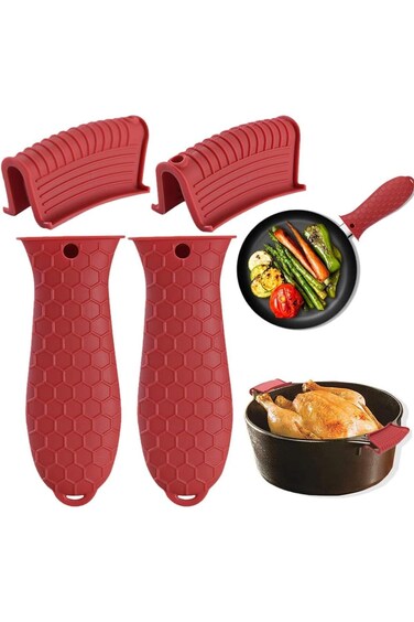 Silicone Hot Handle Holders Cover 4 Pack Cast Iron Skillet Handle Cover Pot Handle Holder Sleeve No