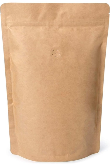 كيس قهوة من ورق كرافت قائم من إيفرباك، ٢٥٠ غرام / ٨ أونصات / نصف رطل. قاعدة دائرية، بسحاب، وخاصية إزالة الغازات.
