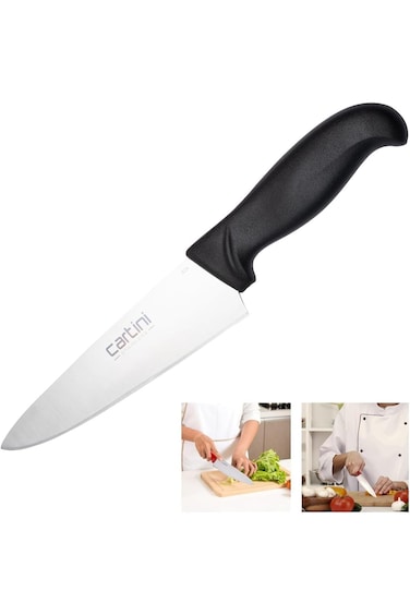 Professional Chef Knife, 20cm Stainless Steel Blade, Black Ergonomic Handle