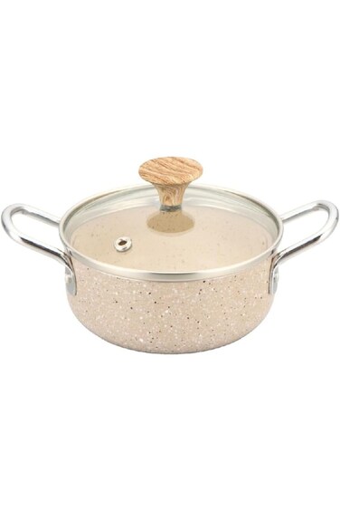 Parfait Natural Force Non-Stick Marble Coating Cooking Pot With Glass Lid Cream 11.5CM Mspn-12