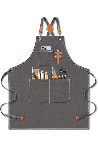 Paporich Chef Apron for Men and Women - Heavy Duty Cotton Canvas Cross Back With Adjustable Straps