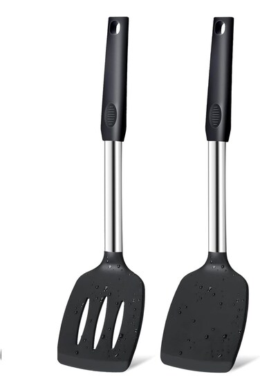 مجموعة ملاعق التقليب المصنوعة من السيليكون ALMEKAQUZ، ملاعق ممتازة مقاومة للحرارة من السيليكون، عبوة من قطعتين للمطبخ