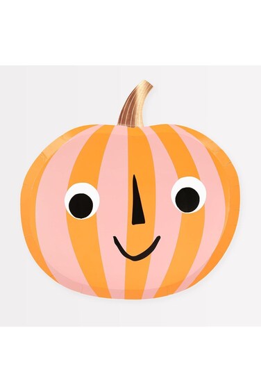 Meri Meri Pink &amp; Orange Stripy Pumpkin Plates