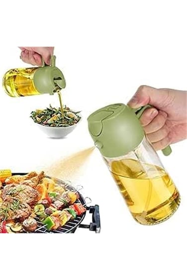 Wisfunlly 2 in 1 Oil Dispenser and Oil Sprayer,Oil Sprayer for Cooking,470ml Oil Bottle with Pourer