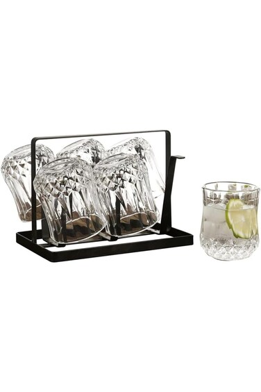 Bien Servi 7-Piece Elegant Design Easy Cleaning Beverage Set Clear and Black