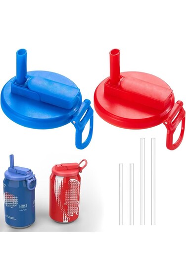 2 pack Soda Can Lids with straw,Silicone Straws Soda ​Can Covers,BPA Free Silicone Can Cover, For S