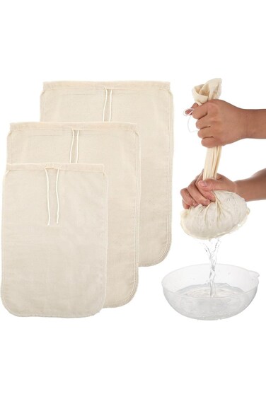3Pcs Muslin Cloth for Cooking, Cheese Cloths for Straining Juice, Milk, and Broth, Butter Maker Bag