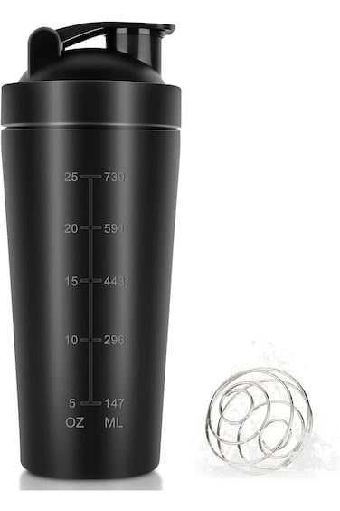Joyzzz Protein Shaker Bottle, BPA Free Leak Proof Shaker Bottle with Wire Whisk, 750ml Blender Bott