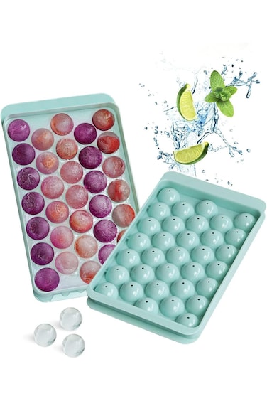 Kitoulea Small Round Ice Cube Trays for Freezer, Ice Ball Maker Mold with Lid Easy Release BPA-Free