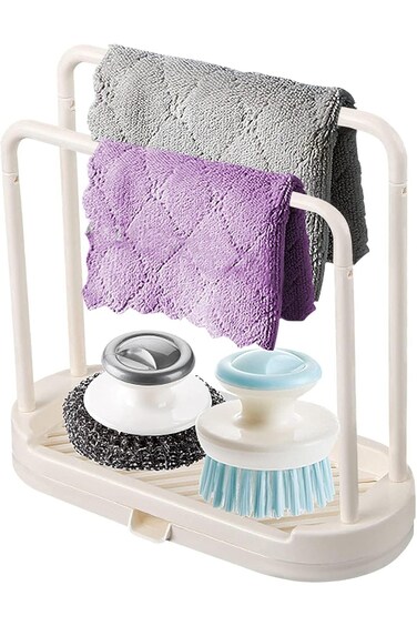 حامل إسفنج المطبخ ALMEKAQUZ، حامل مناشف الأطباق، منظم صينية حوض المطبخ، حامل إسفنج