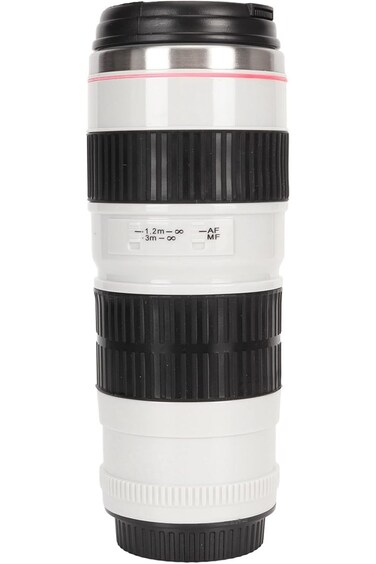 كوب قهوة Luqeeg على شكل عدسة كاميرا، مصنوع من الفولاذ المقاوم للصدأ الفاخر، كوب سفر فريد بغطاء محكم، مقاس M