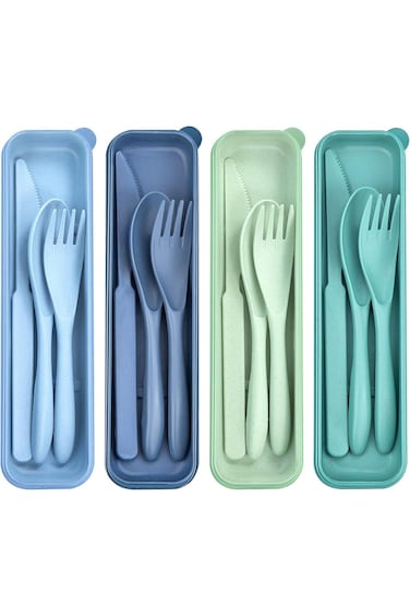 TROUSKAIG 4 Sets Reusable Utensils Set Reusable Containers for Travel Utensils with Case Lunch Box