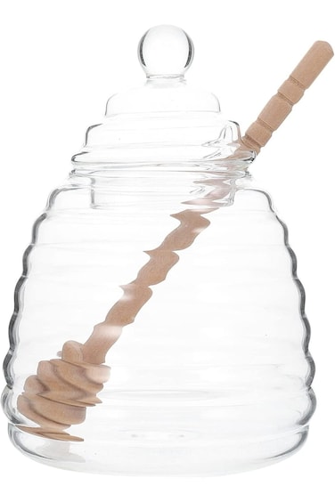 Oasisgalore Honey Jar with Dipper and Lid, Glass Honey Pot Honey Containers with Dipper, Honey Disp