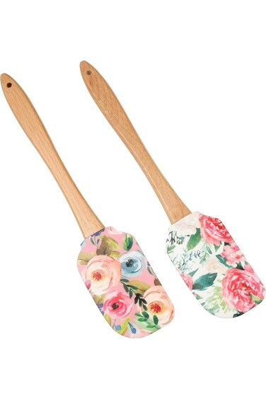 2pcs Silicone Spatula with Wooden Handle Non-Stick Rubber Spatula Reusable Silicone Scrapers Wooden