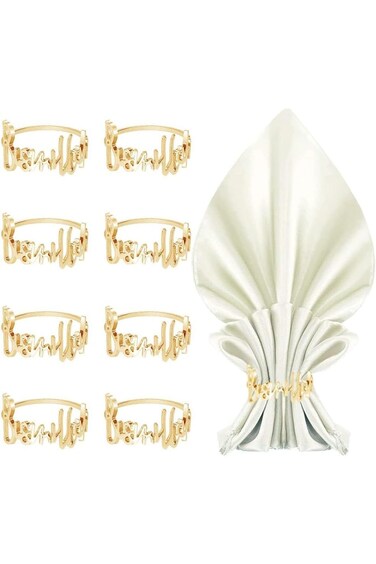 8 PCS Napkin Rings Ramadan, Gold Napkin Rings Set, Letter Metal Napkin Ring, Napkin Rings Set Napki