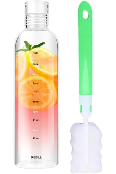 Water Bottles with Time Marker Reusable Clear Glass Drinking Bottles Suitable For Office Gym Outdoo