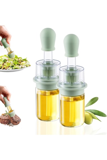 Tazweeq Oil Dispenser Bottle, 2Pcs Glass Oil Dispenser with Brush, 2 in 1 Glass Oil Brush Dispenser