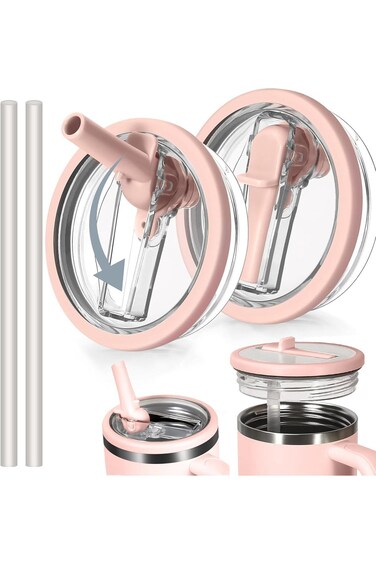 JZS Flip Straw Lid Replacement, 2 Pack Reusable Tumbler Flip Straw Lid, 40 oz Tumbler Flip Lid with