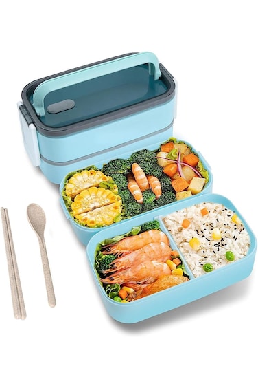 Bolivia's Double-Layer Bento Box, 1400ml Lunch Container with Partitions, Stackable Design, Microwa