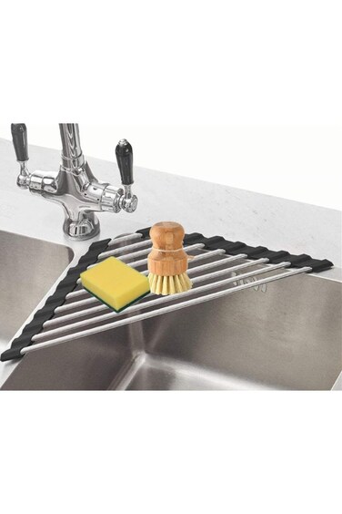 Collapsible Drying Rack (Triangle), Rollable Dish Mat Multipurpose Sink Rack Sink Top Drainer Folda