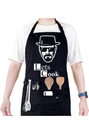 Joyzzz Funny BBQ Apron for Men, 2 Spacious Pockets for Grilling Tools, High Quality Durable Fabric,