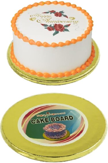 Rosy.Moment Cake Board Disposable Stand Round Trey 16-Inch, Thickness 1.2 cm. Color golden.