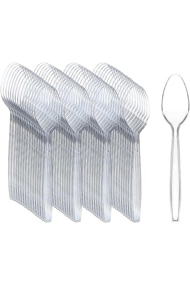 Duomama Disposable Clear Plastic Spoons - 100 Count, BPA-Free, Heat Resistant, Heavy Duty Bulk Spoo