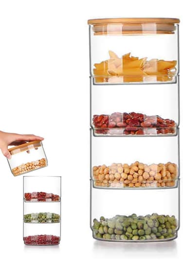 أوعية تخزين زجاجية متعددة الطبقات من أرابيست، منظم للوجبات الخفيفة والفواكه المجففة، وعاء سلطة زجاجي مع غطاء (4 لتر)