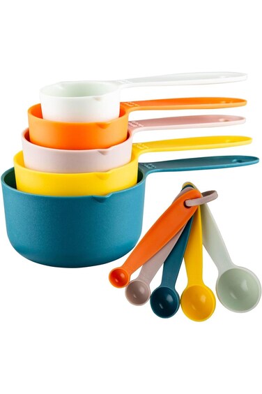 ALMEKAQUZ Measuring Cups and Spoons Set, 10 PCS Cute Measuring Cup Spoon Set, Plastic Measuring Cup