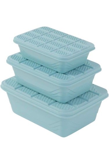 مجموعة صناديق تخزين بلاستيكية من لوازم - 3 قطع باللون الأزرق - خالية من مادة BPA، متعددة الأحجام لتخزين الطعام
