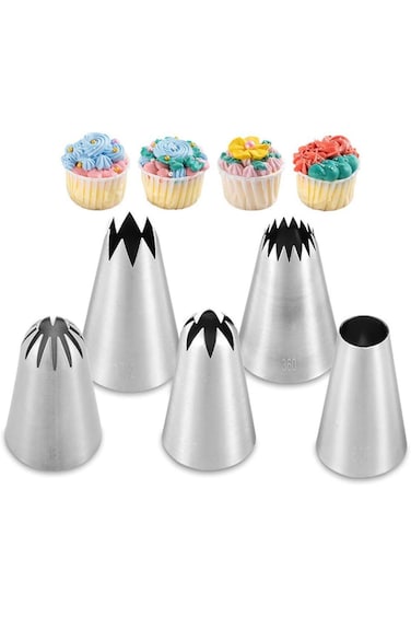 Oasisgalore Large Piping Nozzle Bag Set, 5pcs Baking Tools and Accessories for Cakes &amp; Decorating