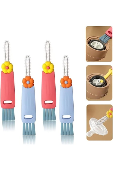 فرشاة تنظيف متعددة الوظائف 3 في 1، 4 قطع من فرشاة تنظيف شقوق غطاء الكوب، زجاجة مياه محمولة C