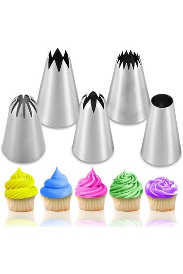 YRQX 5 Pcs Icing Nozzles Set, Big Cake Decorating Tool, Icing Dispensers and Tips, Cake Pipe Nozzle
