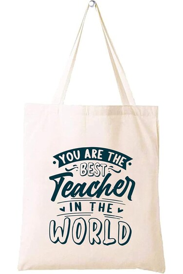 هدية يوم المعلم - حقيبة قطنية مطبوعة بتصميمات مضحكة - حقيبة قماش قابلة لإعادة الاستخدام - صديقة للبيئة - خفيفة الوزن