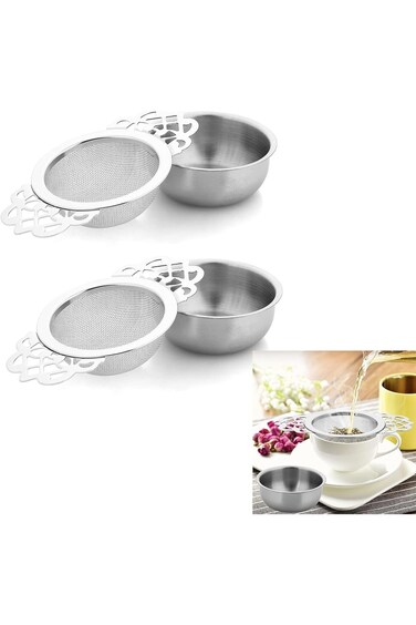 مصفاة شاي Joyzzz للشاي السائب، قطعتان من مصفاة الشاي الشبكية الدقيقة بجناحين، من الفولاذ المقاوم للصدأ