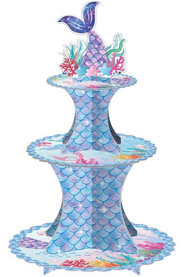 Tazweeq 3 Tier Mermaid Cake Stand，Mermaid Tail Cupcake Stand, Dessert Tower Holder, Baby Shower Bir