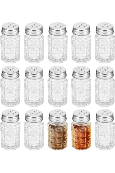 Excefore Retro Style Salt and Pepper Shakers, 2 oz Clear Glass Salt Shaker, with Stainless Steel Li