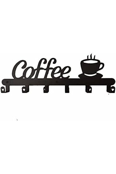 Coffee Mug Wall Rack, Wall Mounted Metal Coffee Cup Holder with 6 Heavy Duty Hooks and Metal Coffee