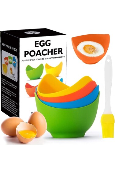 Tazweeq 4 PCS Silicone Egg Poacher Cups, Food-Grade, Non-Stick, BPA-Free for Microwave, Air Fryer,