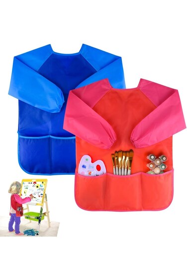 Joyzzz Kids Art Smocks, 2 PCS Waterproof Children Painting Apron, Children's Art Smock with 3 Roomy