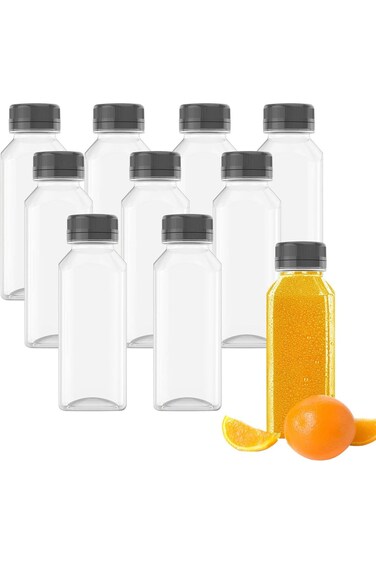 MFDSJ 10 Pcs 8 OZ Plastic Fillable Juice Bottles, Clear Bulk Beverage Containers, for milkshakes, J