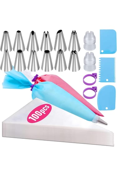 ALMEKAQUZ Piping Bags and Tips Set, 100Pcs 12 Inch Pastry Bags, Icing Bags Disposable for Cakes Dec