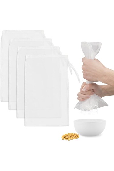 Nut Milk Bags, 4 Pack Reusable Food Grade Nylon Mesh Strainer Bags for Almond Milk, Yogurt, Cheese,