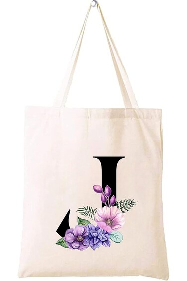 حقيبة حمل قماشية قطنية صديقة للبيئة بتصميم زهور على الأحرف الأولى مطبوعة عليها حقائب وصيفات العروس