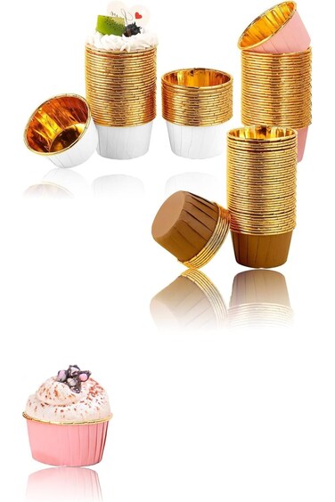 قوالب كب كيك من رقائق معدنية ملونة من Sweet Seven - 150 كوب خبز للاستخدام مرة واحدة - أغلفة مقاومة للدهون لحفلات الزفاف