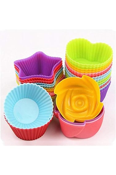 Erweicet 24Pcs Silicone 7cm Baking Cup Muffin Cup Thickened Silicone Cake Mold Color Puff Jelly Mol