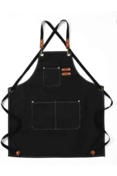 Oasisgalore Black Cotton Canvas Chef Apron for Men Women with Pockets, Cross Back Apron for Kitchen