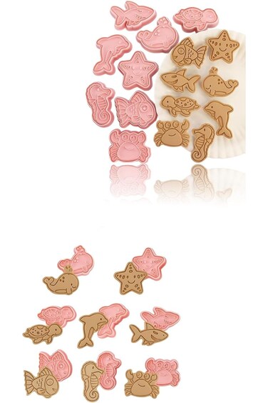 Sweet seven 8pcs Cartoon Fun Biscuit Cutter Set - 3D Shapes, DIY Fondant Cake Decor, Plastic Stampe