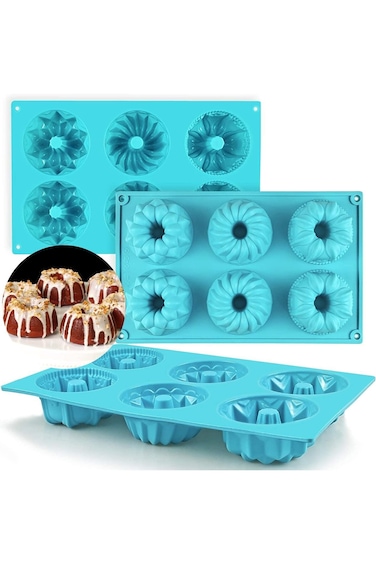 DELFINO Mini Bundt Cake Silicone Pan, Fluted Tube Cake Pans European Grade Non-Stick Fancy Molds fo